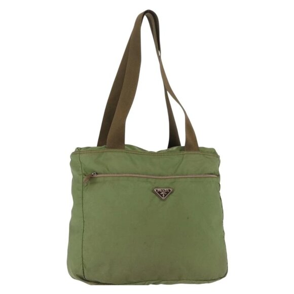 PRADA Shoulder Bag Nylon Green Silver Auth